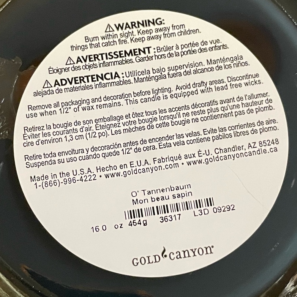 Gold Canyon O’ Tannenbaum 3 Wick Candle Winter Green 16 oz - Picture 7 of 7
